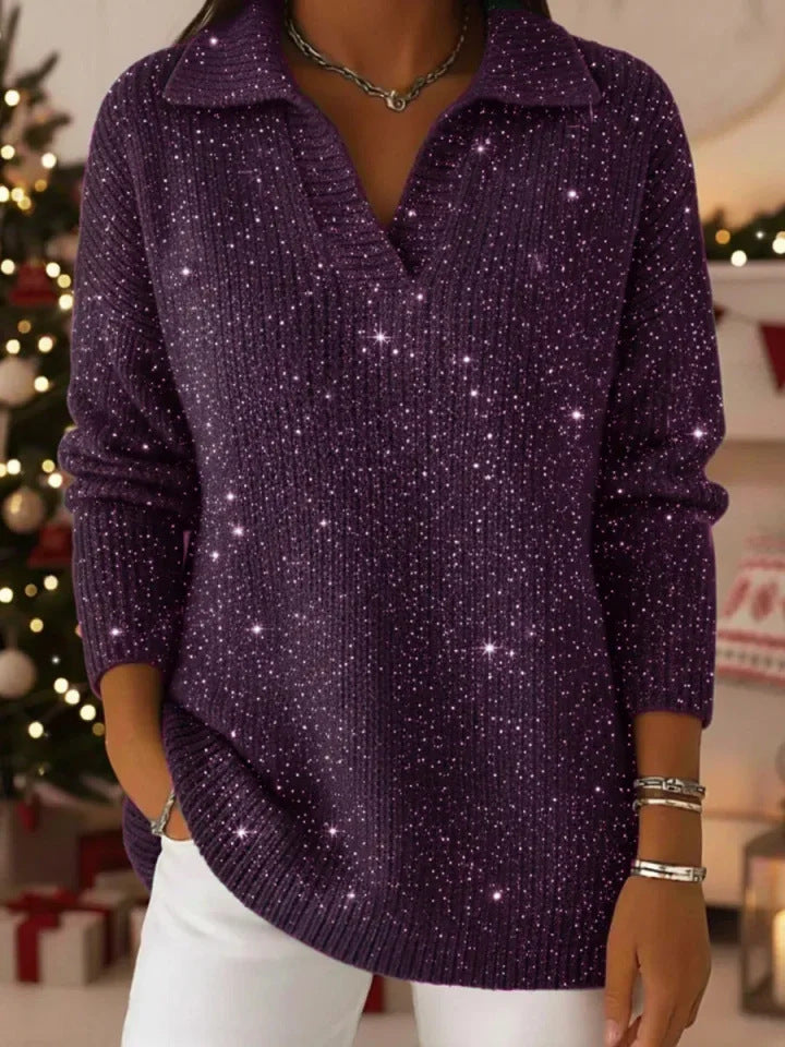 🔥 TOP PRODUKT – 50% ZNIŻKI 🔥【S-5XL】Damski sweter z dzianiny z dekoltem w serek i wzorem rozgwieżdżonego nieba – nowoczesny, elegancki, jak z marzeń