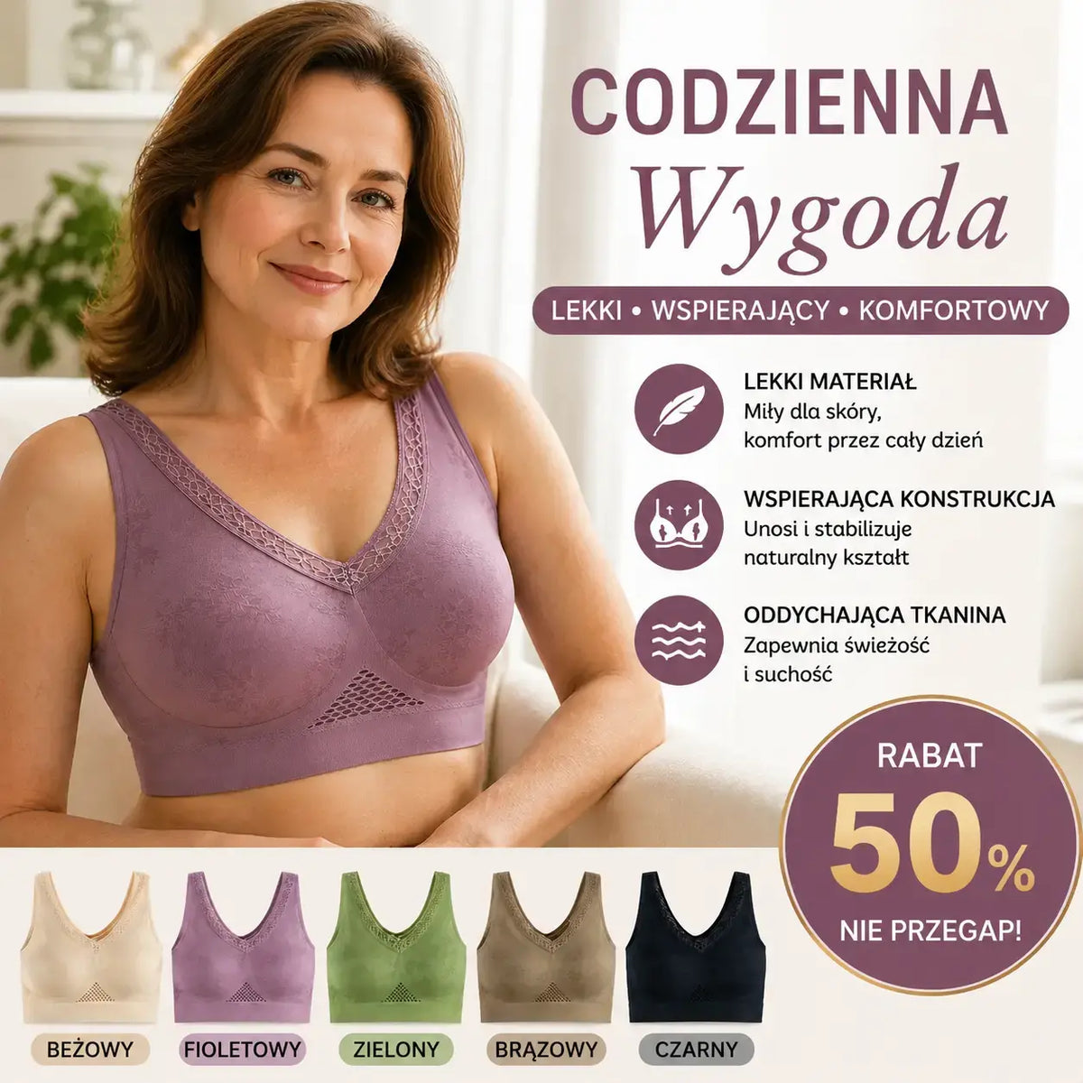-50%！🔥👙【Zestaw 3 sztuk】✨【40-120 kg】 Biustonosz koronkowy bez fiszbin z wysokim wsparciem dla kobiet