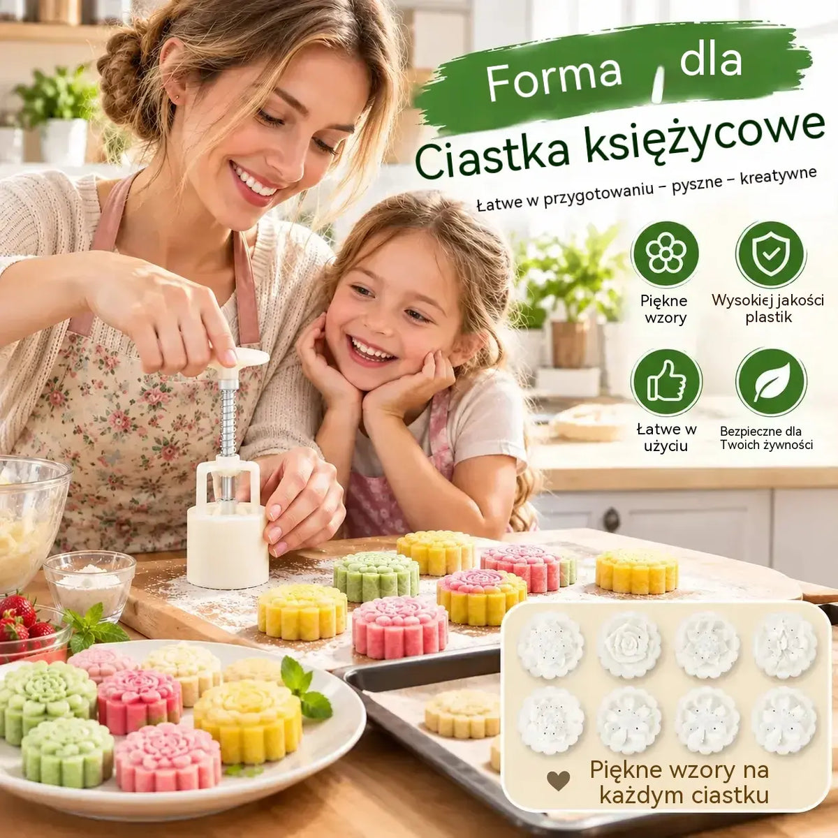 😍 Tylko 89 zł!🌸 Praska do Ciastek z 4 Wymiennymi Wzorkami ✨ – Zestaw do Nadziewanych Wypieków