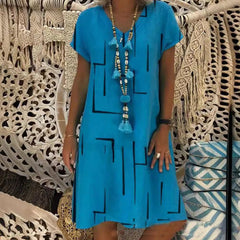 【45% REDUCERE】【🏆 Cumpără 1, primești 1 gratuit】👗【S-5XL】Rochie din bumbac imprimată cu decolteu în V