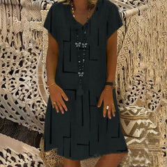 【45% REDUCERE】【🏆 Cumpără 1, primești 1 gratuit】👗【S-5XL】Rochie din bumbac imprimată cu decolteu în V