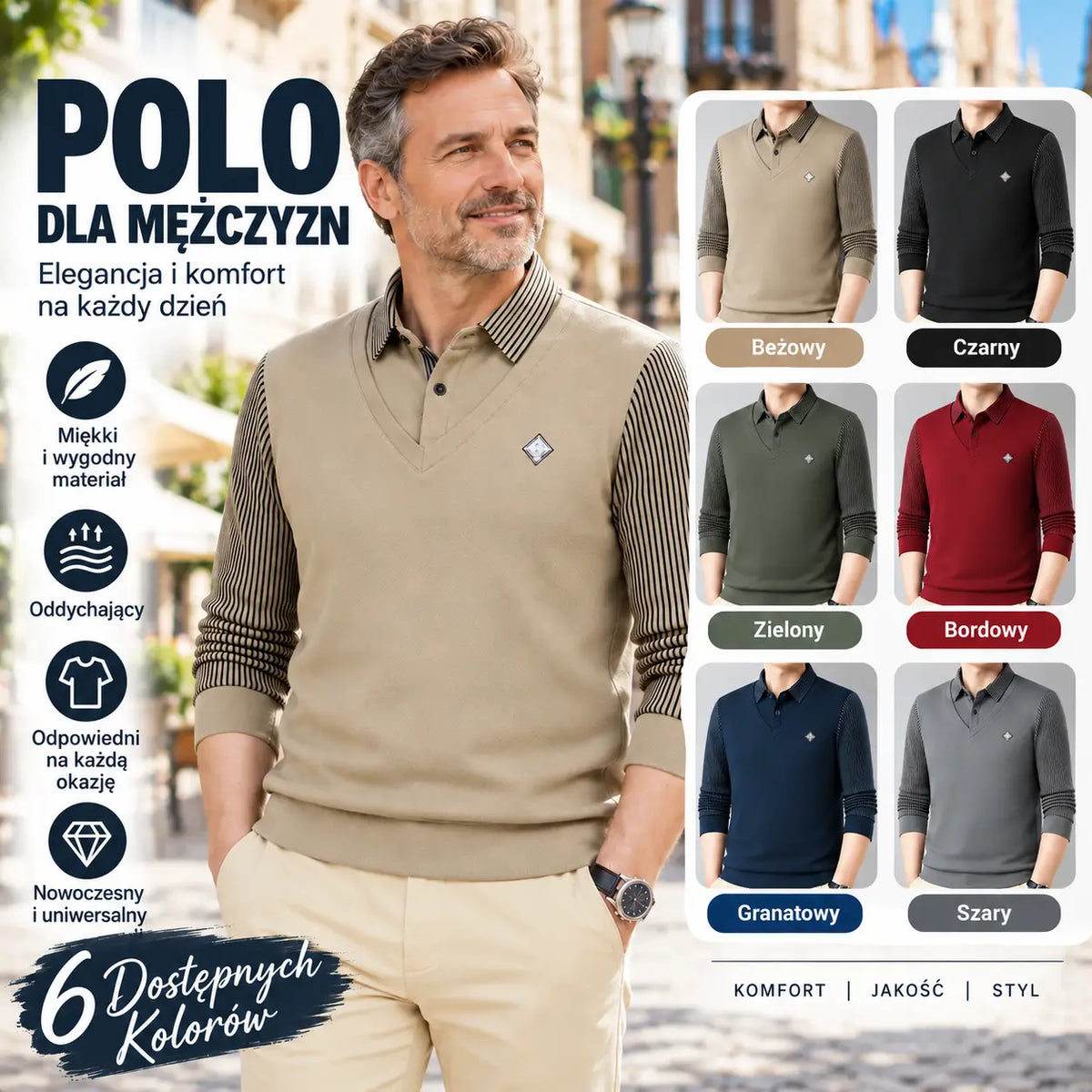 🔥 Zimowa koszulka polo dla mężczyzn 👔 Ciepła podszewka z polaru | M–4XL | Komfort bez uczucia ciężkości