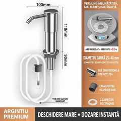 Dispenser Încorporabil de Săpun și Detergent pentru Chiuvetă Bucătărie, Din Oțel Inoxidabil Premium, Cu Tub Extensibil Direct în Sticlă și Bilă de Gravitație 304, Pompare Rapidă