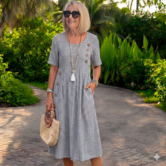 【S-2XL】Julia – Rochie midi cu dungi, ușoară și vaporoasă