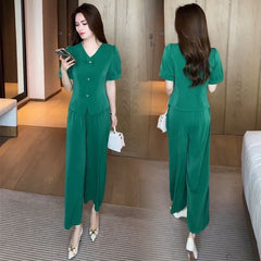 🌸【Tricou + pantaloni largi】Set modern retro din material mătase rece—— răcoros, elegant și super confortabil ✨