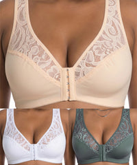 💖Cel mai mic preț de până acum! 【Set 3 piese】【Mărimi L-4XL】😍🩲 Sutien push-up mărime plus: dantelă rafinată, design push-up, cu cupe și închidere frontală.