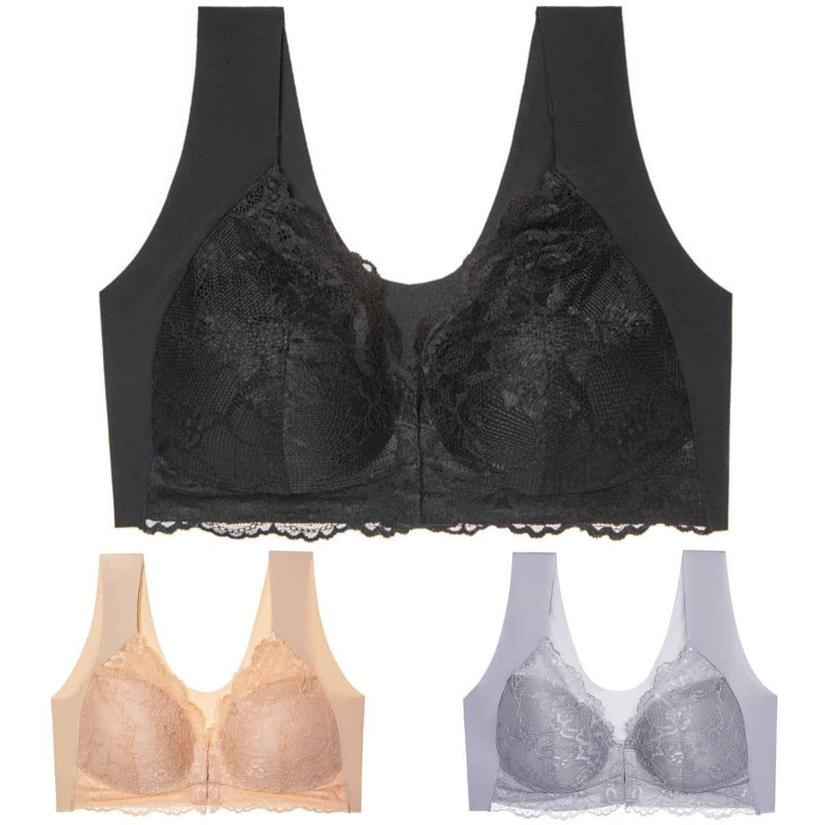🔥 Oferta limitowana 🔥 【Zestaw 3 szt.】 👙 Biustonosz bez fiszbin z zapięciem z przodu – wygodne podtrzymanie dużego biustu i gładsza linia pleców ✨