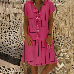 【45% REDUCERE】【🏆 Cumpără 1, primești 1 gratuit】👗【S-5XL】Rochie din bumbac imprimată cu decolteu în V