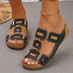 👡【Confortabile, fără oboseală la mers】Sandale retro cu platformă și toc tip wedge (ortopedic)