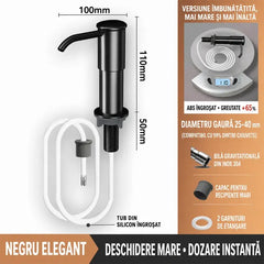 Dispenser Încorporabil de Săpun și Detergent pentru Chiuvetă Bucătărie, Din Oțel Inoxidabil Premium, Cu Tub Extensibil Direct în Sticlă și Bilă de Gravitație 304, Pompare Rapidă