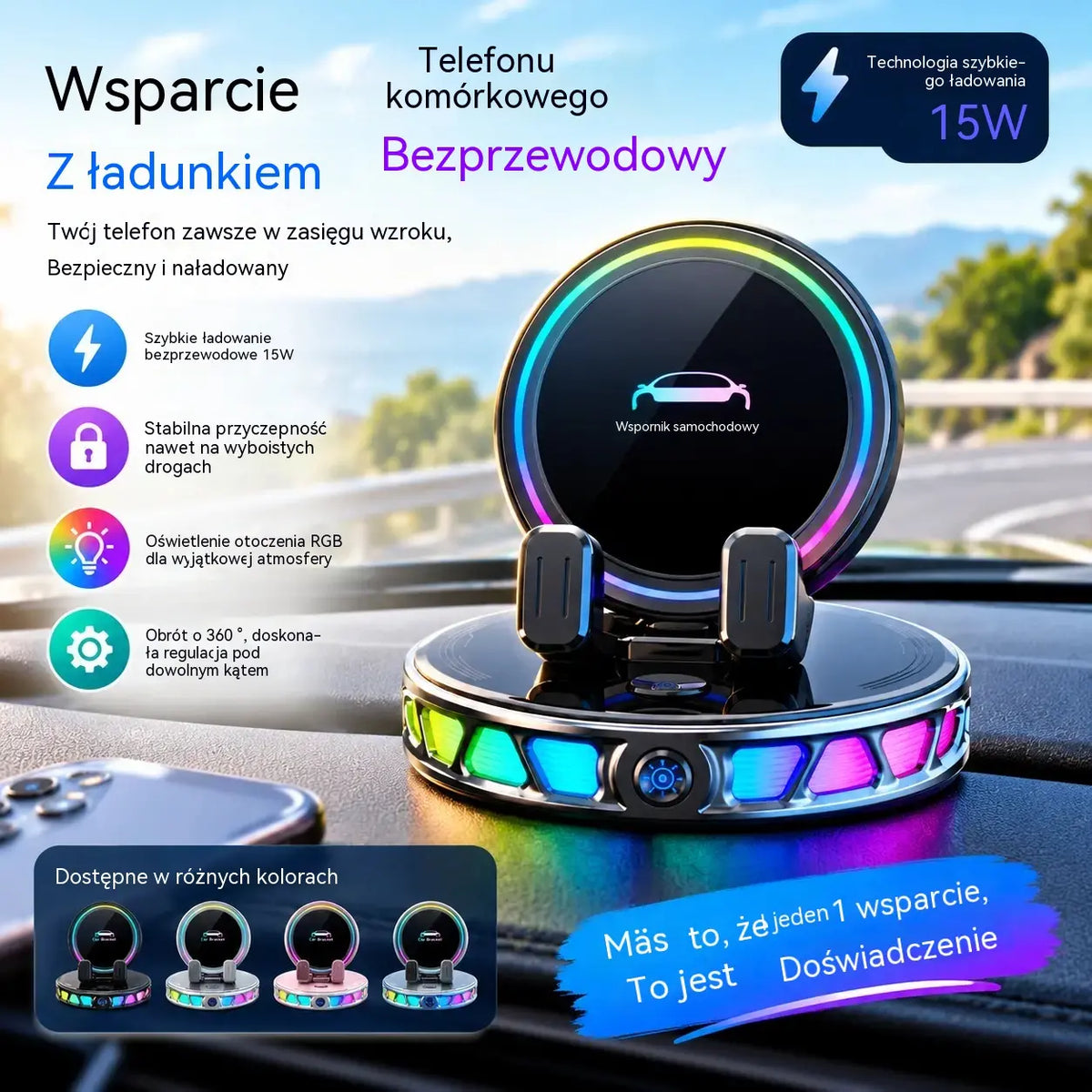 🚗 Uchwyt Samochodowy 15W z Automatycznym Zaciskiem 📱 Bez Kabli, Bez Wypadania, Obsługa Jedną Ręką ⚡