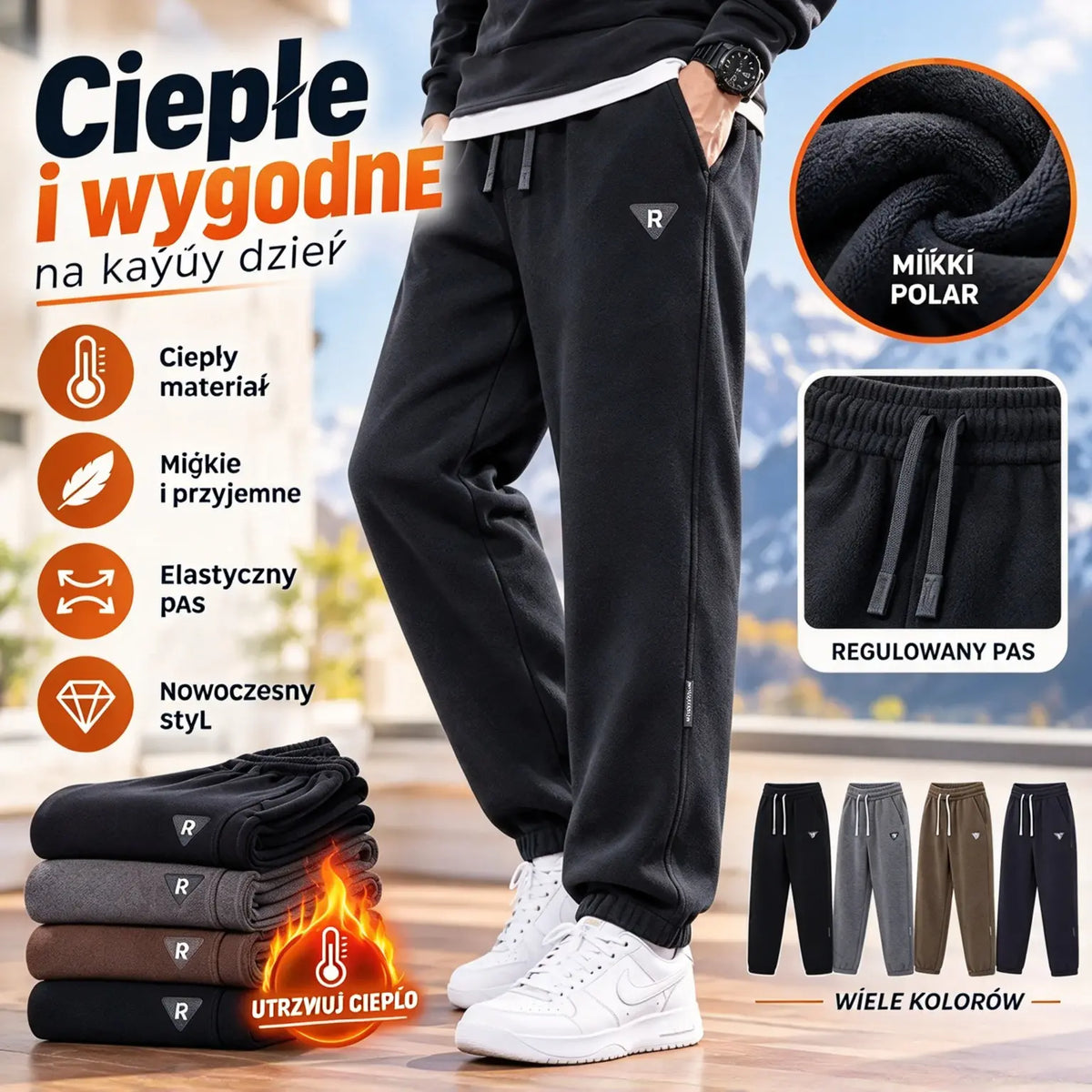 🔥【M-5XL】👖 Męskie zimne spodnie z grubą polarową podszewką, ciepłe i wygodne spodnie codzienne dla mężczyzn