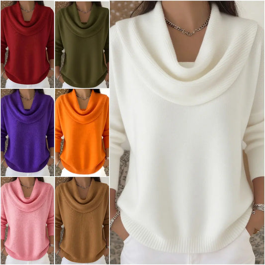 🔥 Sweter damski S–3XL | Jesień/Zima 2026 🍂 Elegancki dekolt, długi rękaw ✨ Jednolity kolor
