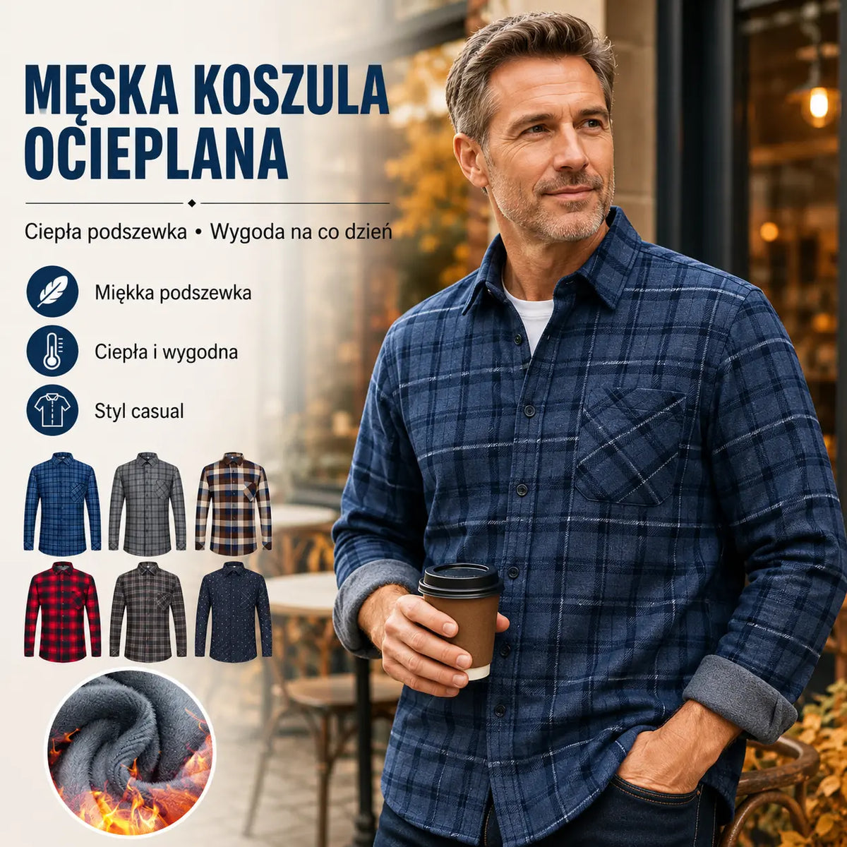 🔥【50% zniżki】1 sztuka 119 zł 👔【L-5XL】Ciepła koszula biznesowa z długim rękawem
