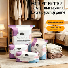 🧳 5 bucăți la doar 144 lei 💨 Pungi de depozitare vidate mari și flexibile: Nu necesită pompă de aer, etanșe, ideale pentru a economisi spațiu în valiză și acasă ✈️
