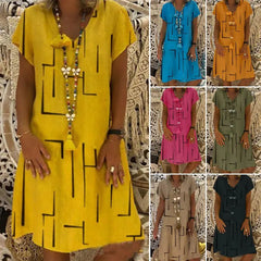 【45% REDUCERE】【🏆 Cumpără 1, primești 1 gratuit】👗【S-5XL】Rochie din bumbac imprimată cu decolteu în V