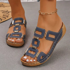 👡【Confortabile, fără oboseală la mers】Sandale retro cu platformă și toc tip wedge (ortopedic)